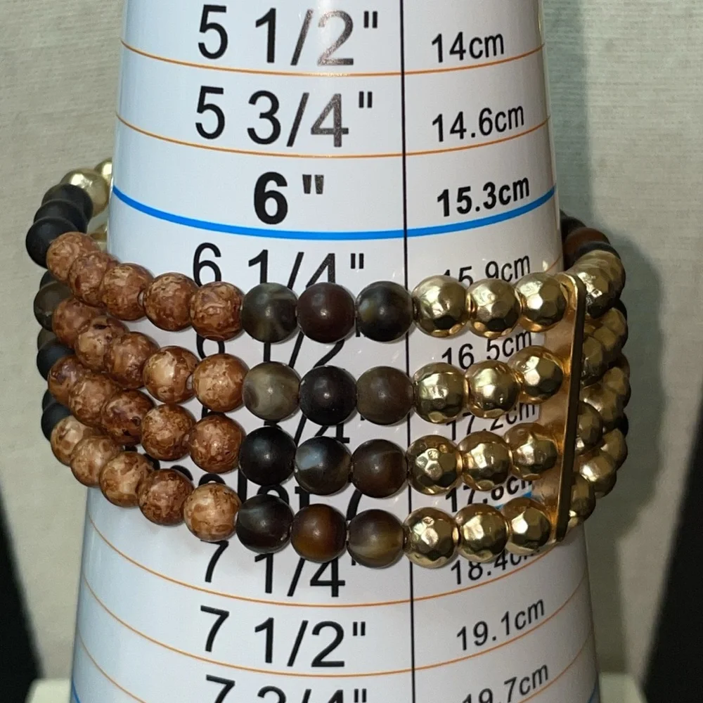 NWT J.Jill natural tone and gold tone beads stretch bracelet
